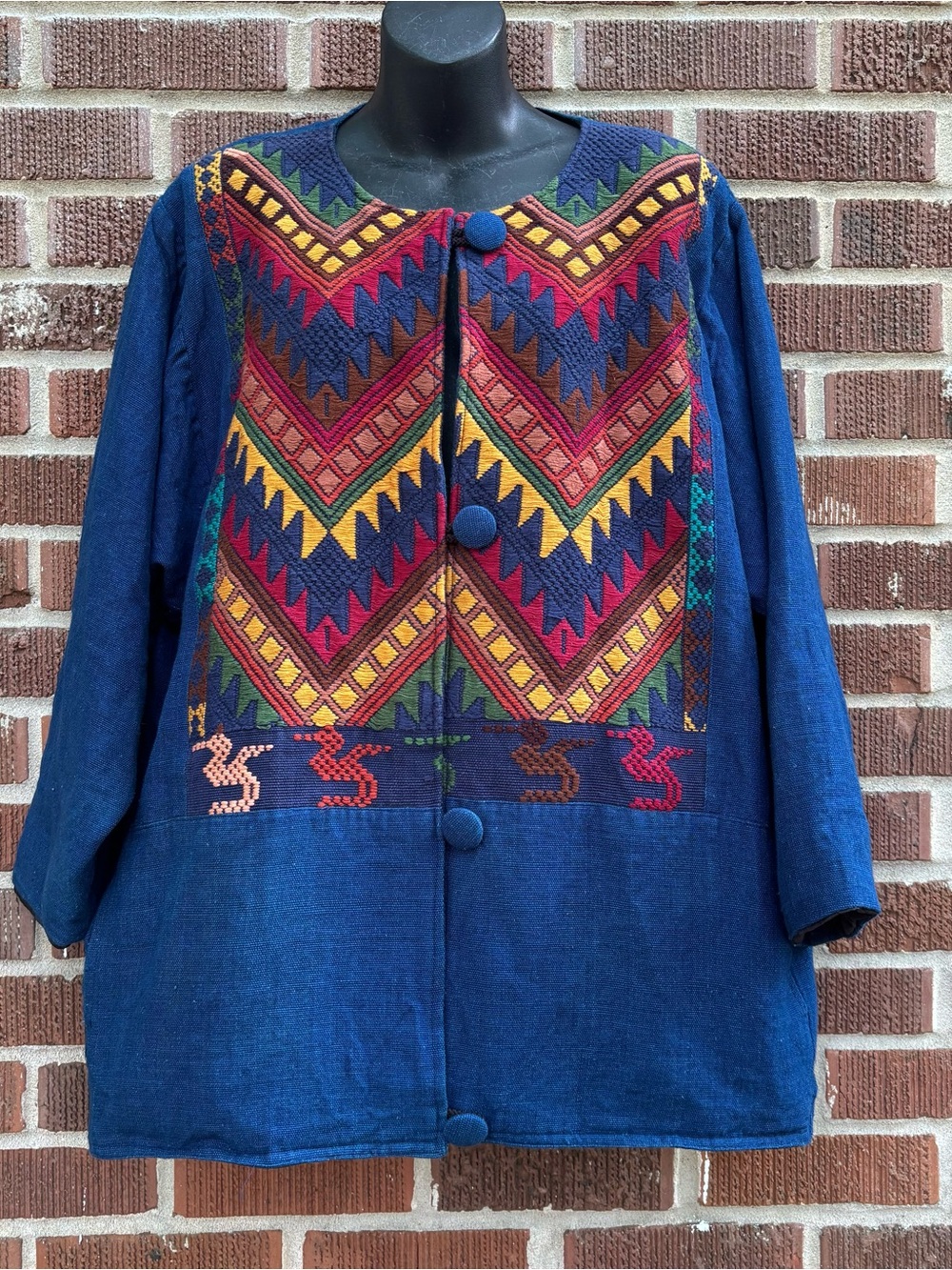 Guatemaya Women’s XL Woven Cotton Handmade Boho lined Pockets Jacket Seahorse - Picture 2 of 9